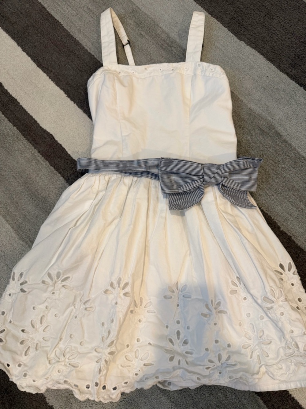 Abercrombie & Fitch White Eyelet Dress with Navy-Striped Bow